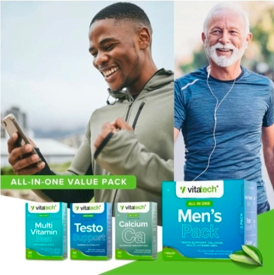 Vitatech Men's Pack – Multi-Vitamin, Testo Support & Calcium (1 Month Supply)