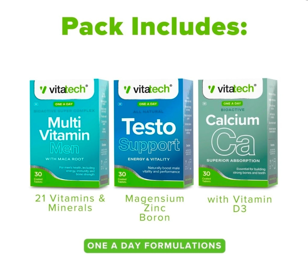 Vitatech Men's Pack – Multi-Vitamin, Testo Support & Calcium (1 Month Supply)
