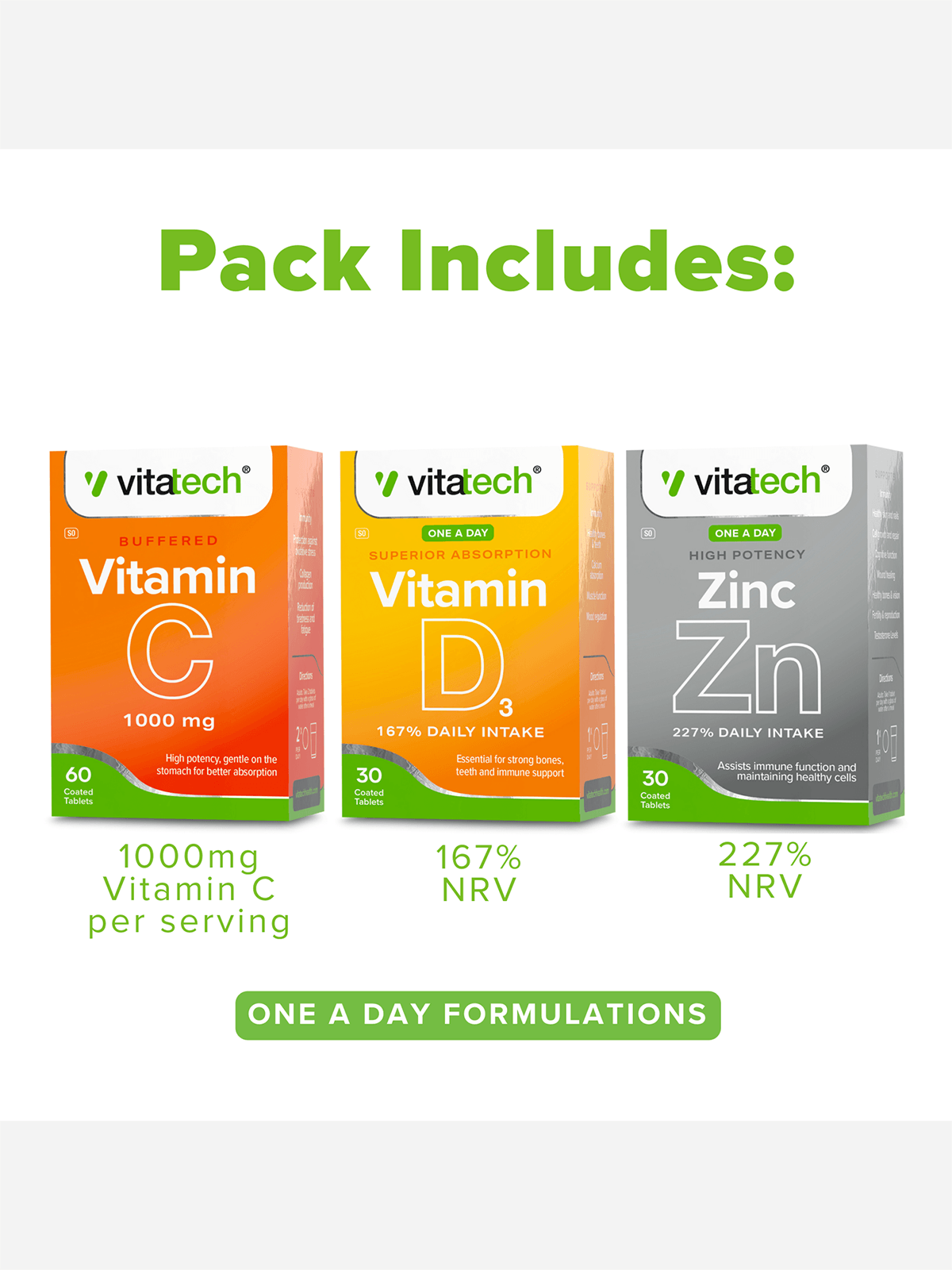 Vitatech Immunity Pack – Vitamin C, D3 & Zinc Bundle