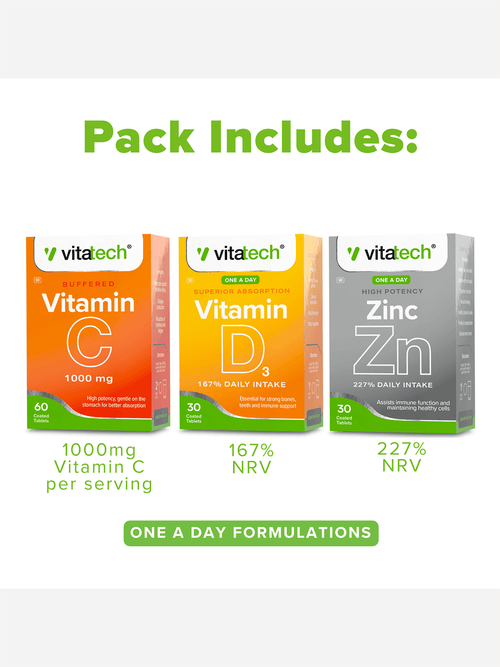 Vitatech Immunity Pack – Vitamin C, D3 & Zinc Bundle